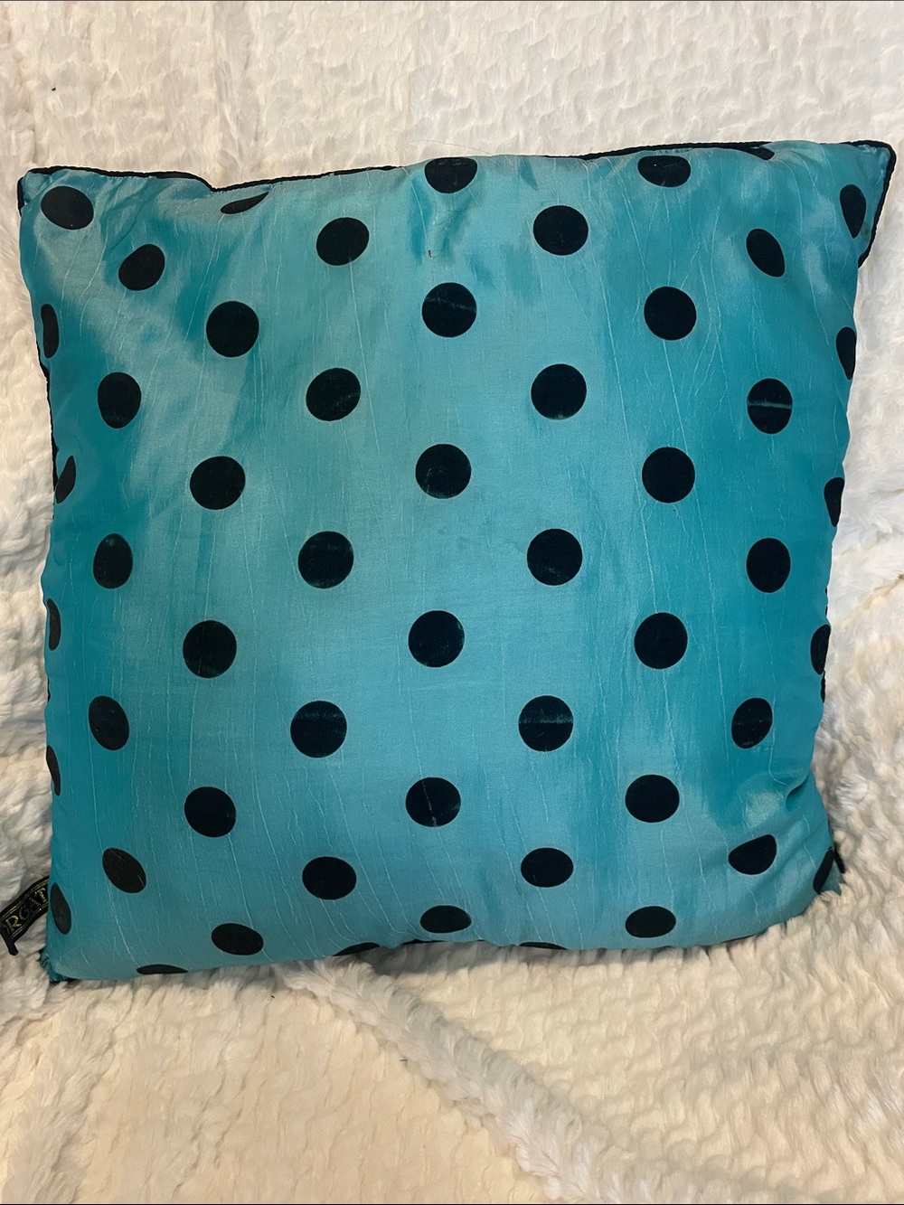 Turquoise Polka Dot Accent Pillow with Black Dots